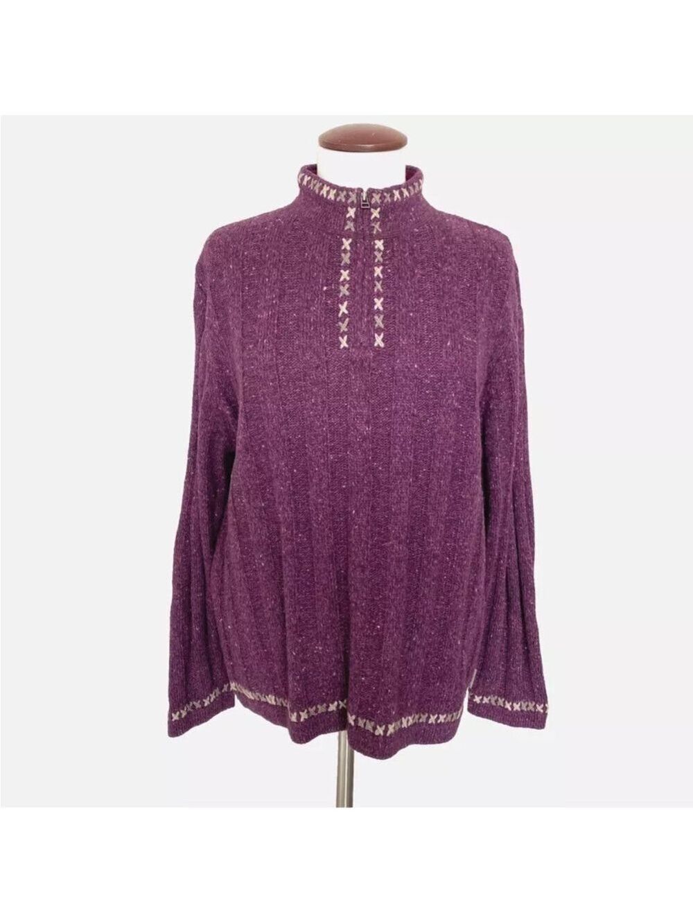 Woolrich 1/4 Zip Wool Blend Knit Sweater Purple Womens Sz XL